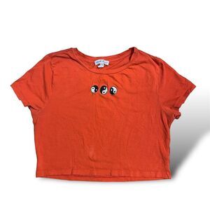 Derek Heart Juniors' Red Embroidered Cropped Baby T-Shirt Size L